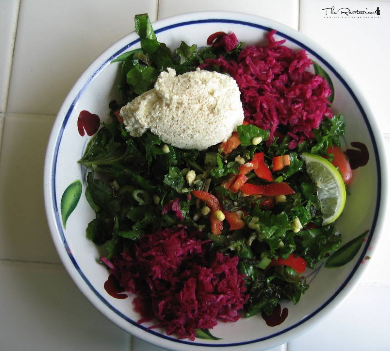 Kale Seaweed Salad with Macadamia Nut Chevre & Red Kraut | The Rawtarian